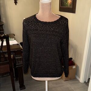 Alfred Dunner Black Crew Neck Sweater with Metallic Shimmer